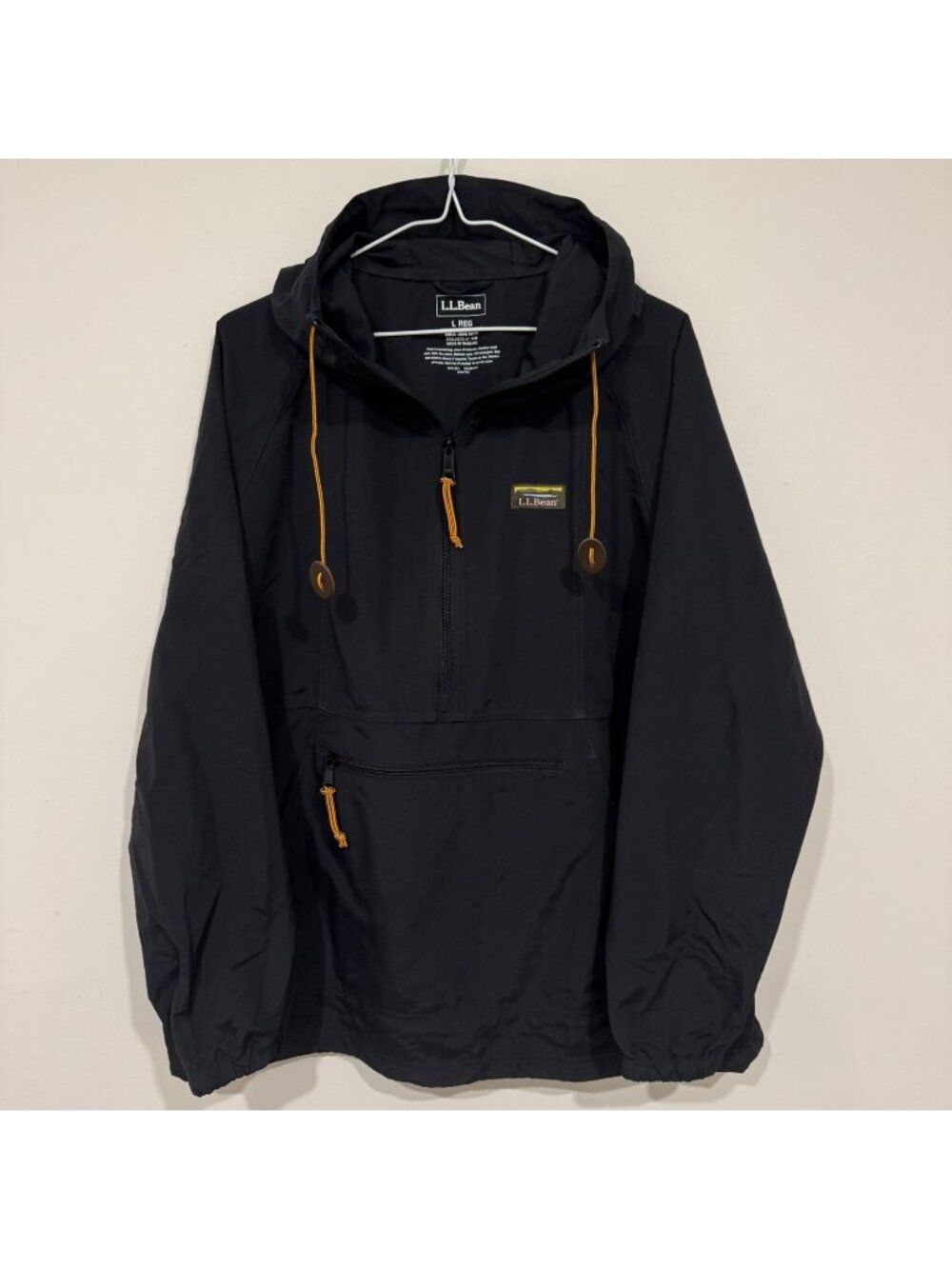LL Bean Women's Mountain Classic Anorak Hooded Jacket L Black EUC